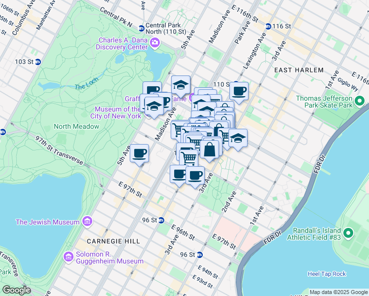 map of restaurants, bars, coffee shops, grocery stores, and more near in New York