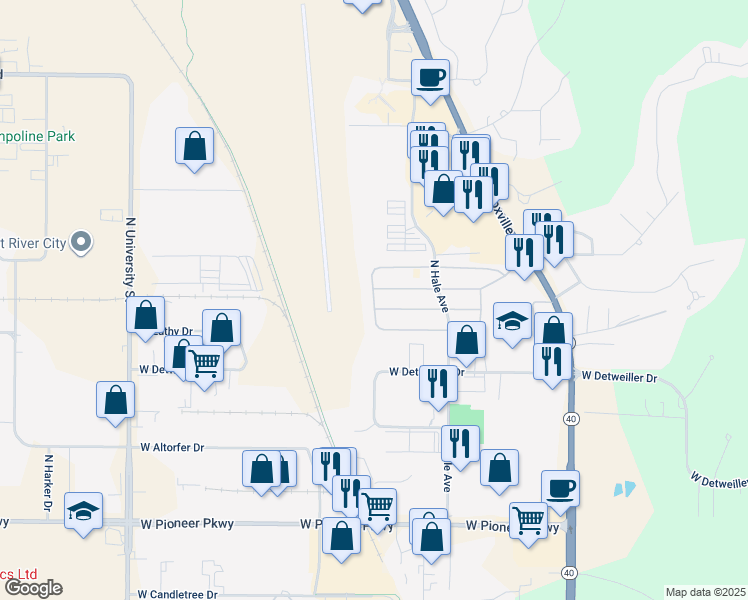 map of restaurants, bars, coffee shops, grocery stores, and more near 8507 North Selkirk Drive in Peoria