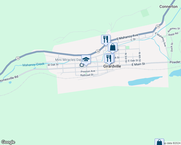 map of restaurants, bars, coffee shops, grocery stores, and more near 126 Preston Avenue in Girardville