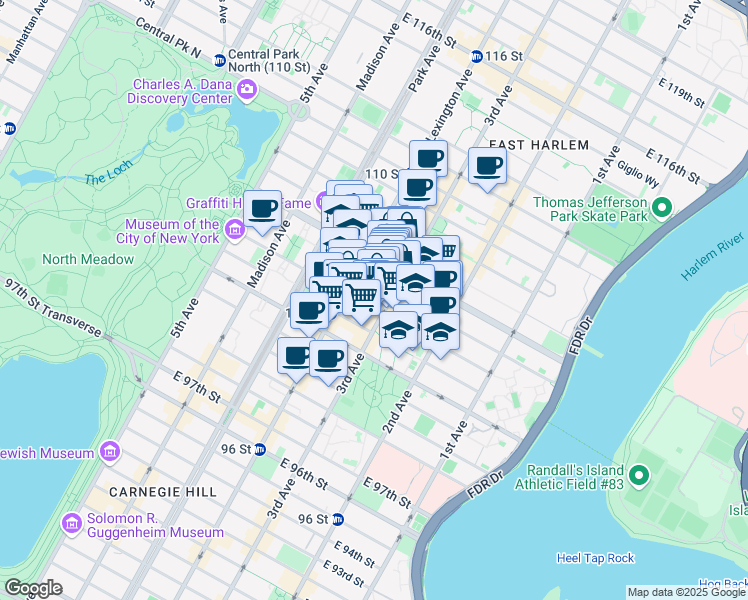 map of restaurants, bars, coffee shops, grocery stores, and more near in New York