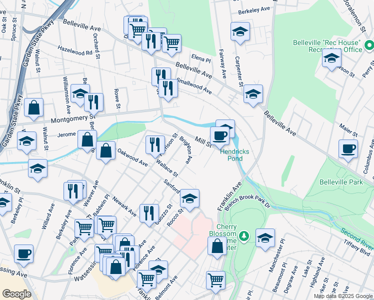 map of restaurants, bars, coffee shops, grocery stores, and more near 50 Bellevue Avenue in Belleville