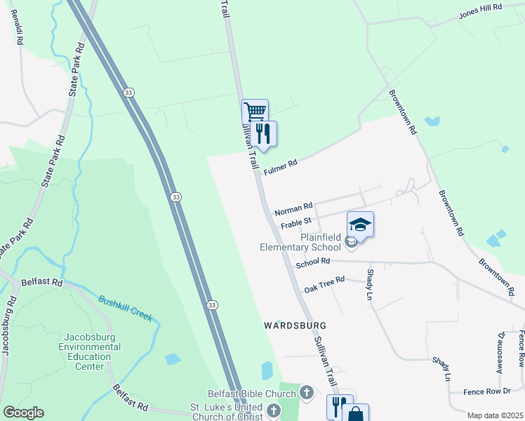 map of restaurants, bars, coffee shops, grocery stores, and more near 6041 Sullivan Trail in Nazareth