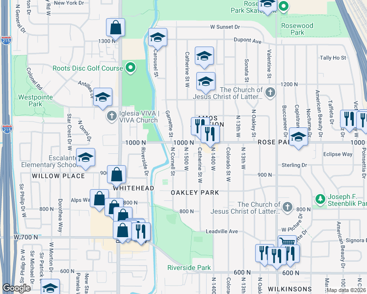 map of restaurants, bars, coffee shops, grocery stores, and more near 983 North 1500 West in Salt Lake City
