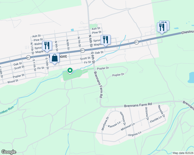 map of restaurants, bars, coffee shops, grocery stores, and more near Brennans Farm Road in Kulpmont