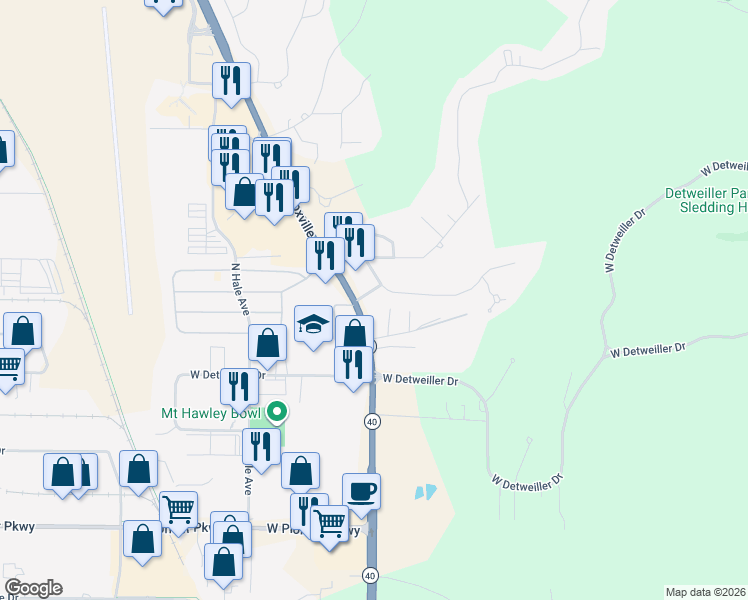 map of restaurants, bars, coffee shops, grocery stores, and more near 8428 Knoxville Avenue in Peoria