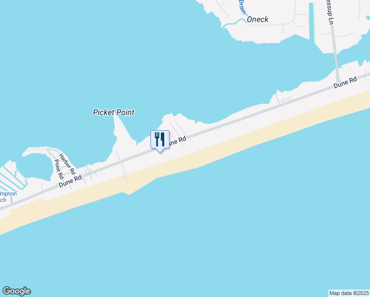 map of restaurants, bars, coffee shops, grocery stores, and more near 349 Dune Road in Westhampton Beach