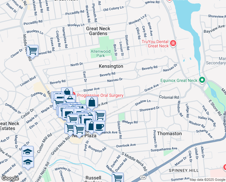 map of restaurants, bars, coffee shops, grocery stores, and more near 60 Stoner Avenue in Great Neck