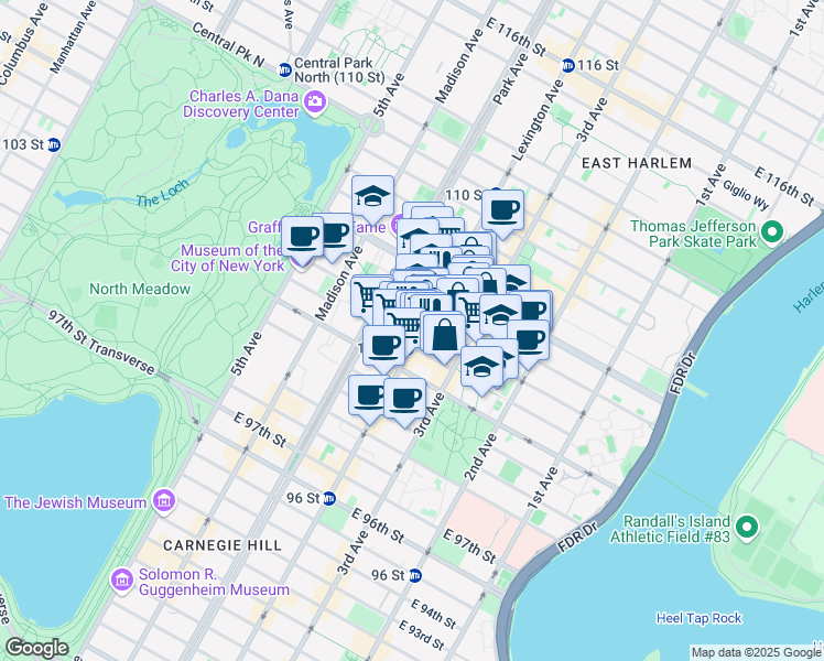 map of restaurants, bars, coffee shops, grocery stores, and more near in New York