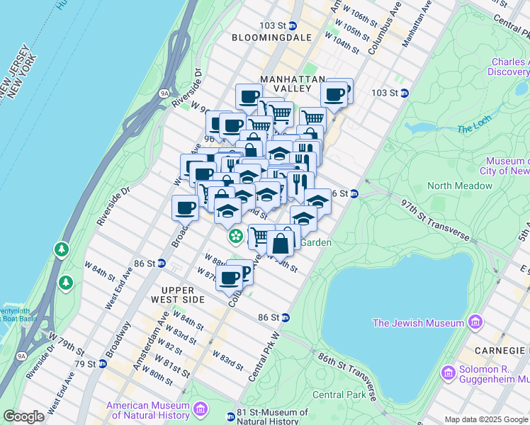 map of restaurants, bars, coffee shops, grocery stores, and more near in New York