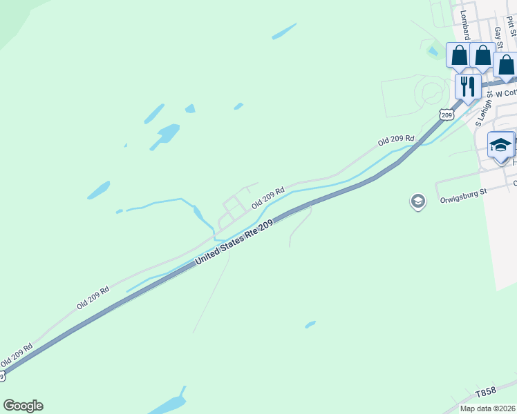 map of restaurants, bars, coffee shops, grocery stores, and more near 616 Old 209 Road in Tamaqua