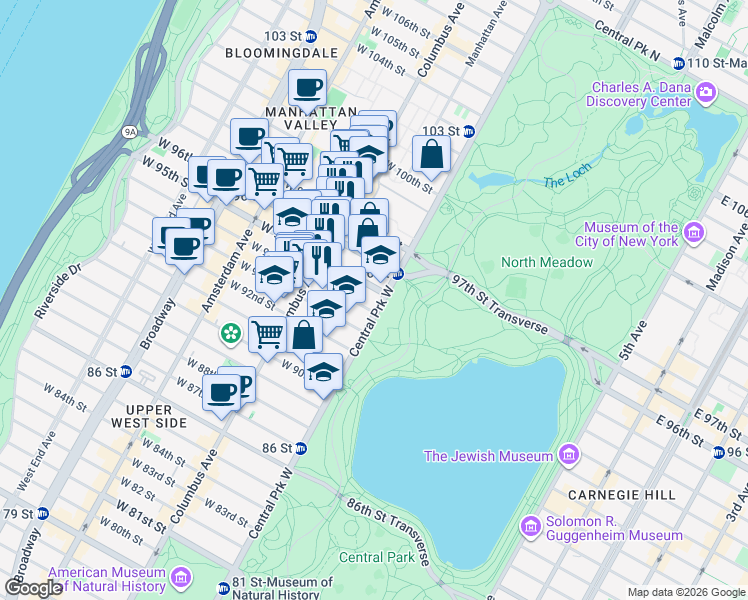 map of restaurants, bars, coffee shops, grocery stores, and more near in New York