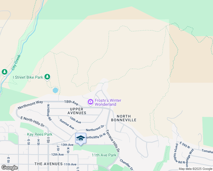 map of restaurants, bars, coffee shops, grocery stores, and more near 1020 Terrace Hills Drive in Salt Lake City