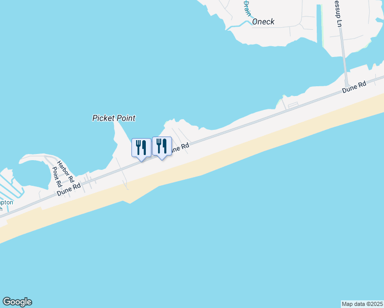 map of restaurants, bars, coffee shops, grocery stores, and more near 349 Dune Road in Westhampton Beach