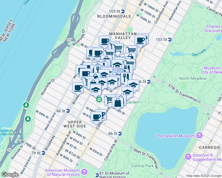 map of restaurants, bars, coffee shops, grocery stores, and more near in New York