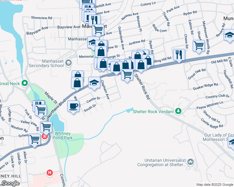 map of restaurants, bars, coffee shops, grocery stores, and more near 32 3rd Street in Manhasset