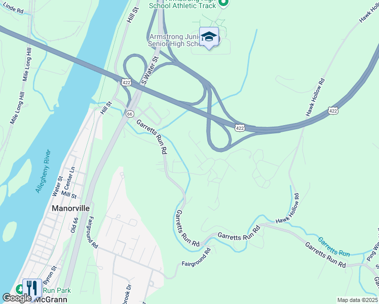 map of restaurants, bars, coffee shops, grocery stores, and more near 178 Goat Hill Road in Kittanning