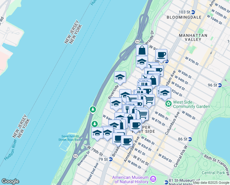 map of restaurants, bars, coffee shops, grocery stores, and more near in New York