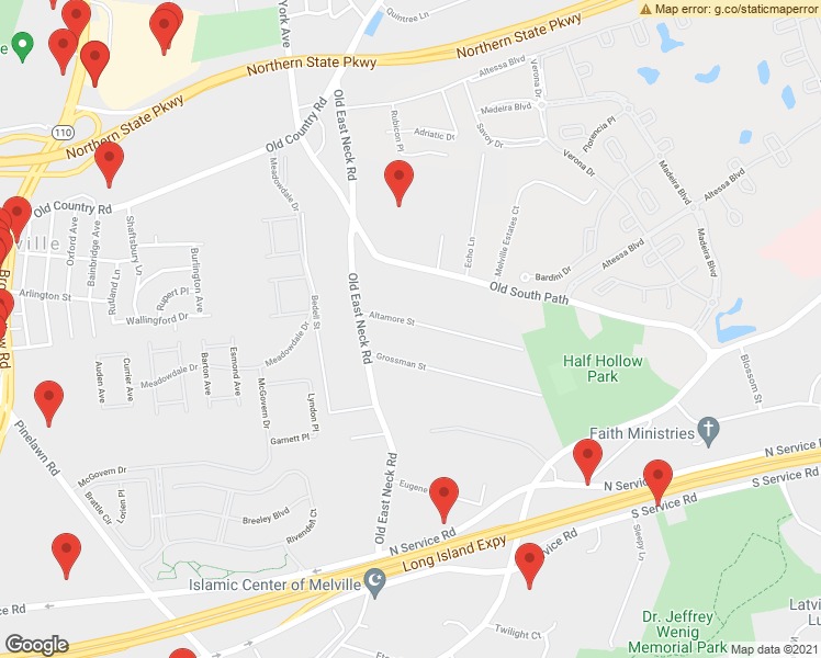 map of restaurants, bars, coffee shops, grocery stores, and more near 12 Altamore Street in Melville