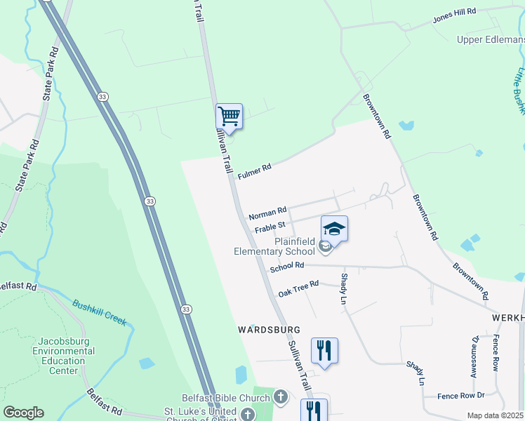 map of restaurants, bars, coffee shops, grocery stores, and more near 513 Norman Road in Nazareth