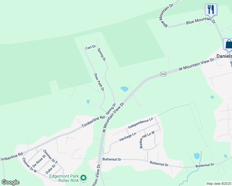 map of restaurants, bars, coffee shops, grocery stores, and more near 1334 Spring Drive in Walnutport