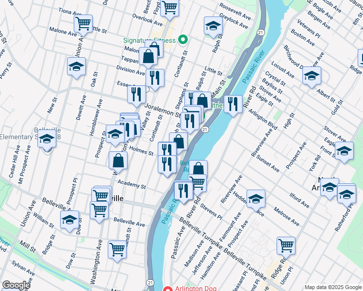 map of restaurants, bars, coffee shops, grocery stores, and more near 309 Main Street in Belleville