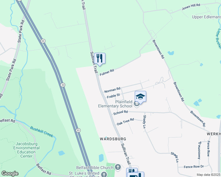 map of restaurants, bars, coffee shops, grocery stores, and more near 513 Norman Road in Nazareth