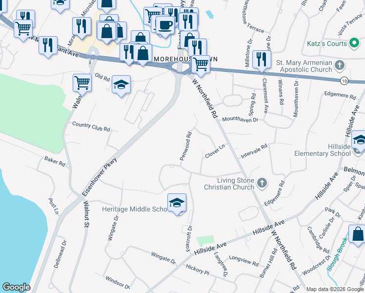map of restaurants, bars, coffee shops, grocery stores, and more near 9 Penwood Road in Livingston
