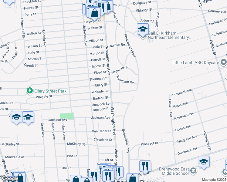 map of restaurants, bars, coffee shops, grocery stores, and more near 99 Washington Ave in Brentwood