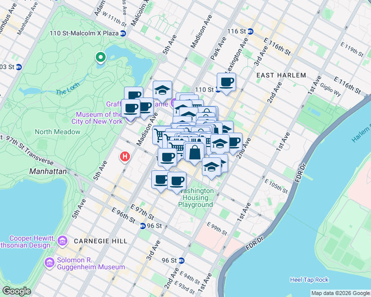 map of restaurants, bars, coffee shops, grocery stores, and more near in New York
