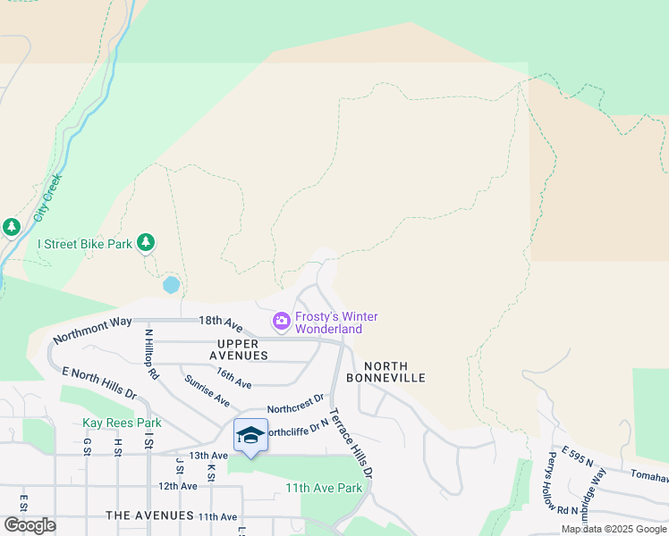 map of restaurants, bars, coffee shops, grocery stores, and more near 1020 Terrace Hills Drive in Salt Lake City