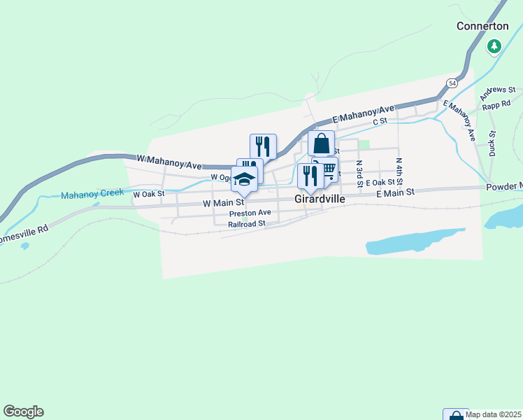 map of restaurants, bars, coffee shops, grocery stores, and more near 126 Preston Avenue in Girardville