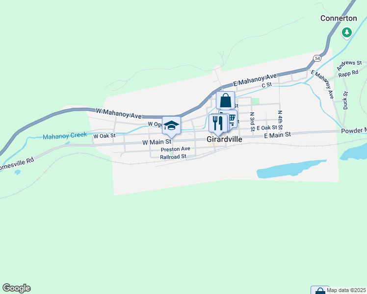 map of restaurants, bars, coffee shops, grocery stores, and more near 126 Preston Avenue in Girardville
