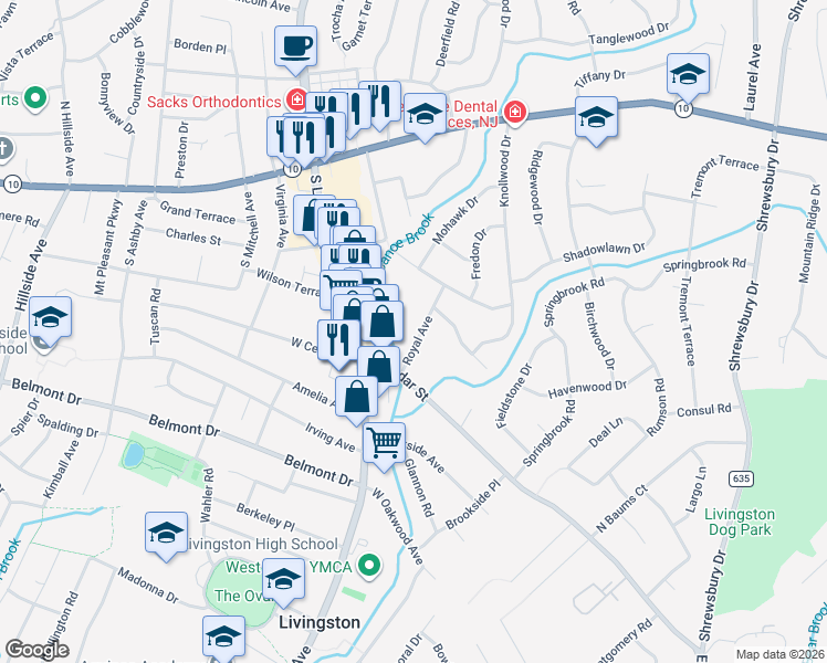 map of restaurants, bars, coffee shops, grocery stores, and more near 17 Royal Avenue in Livingston