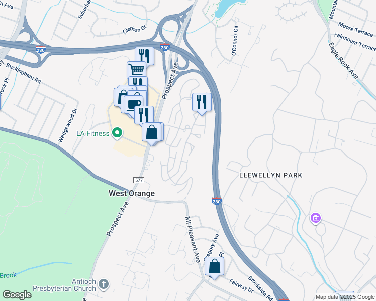 map of restaurants, bars, coffee shops, grocery stores, and more near 200 Zeppi Lane in West Orange