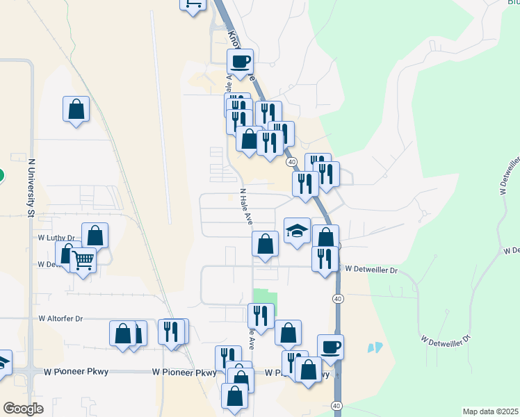 map of restaurants, bars, coffee shops, grocery stores, and more near 900-1098 West Inverness Street in Peoria