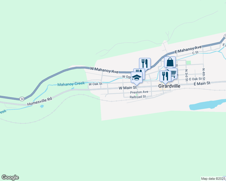 map of restaurants, bars, coffee shops, grocery stores, and more near 347 West Main Street in Girardville