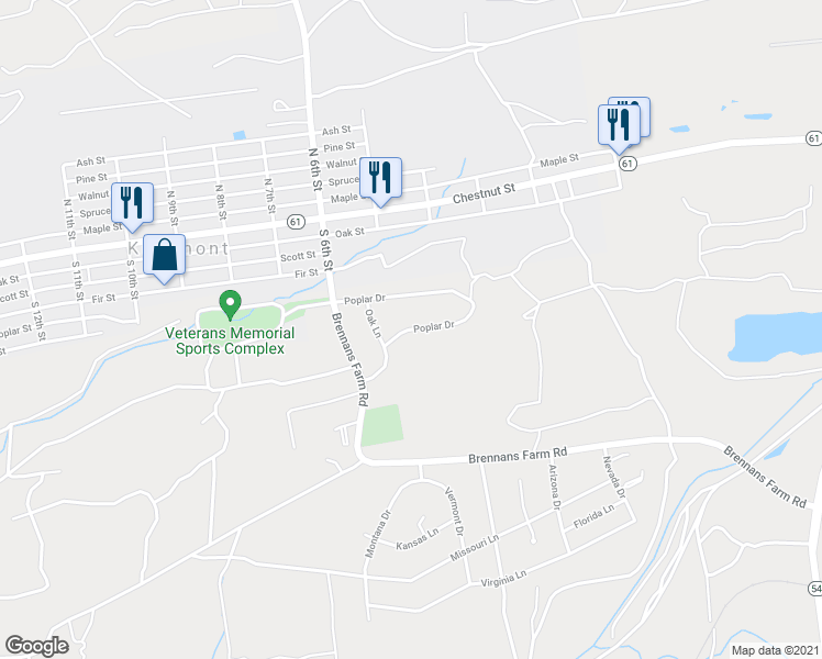 map of restaurants, bars, coffee shops, grocery stores, and more near 2 Poplar Drive in Kulpmont