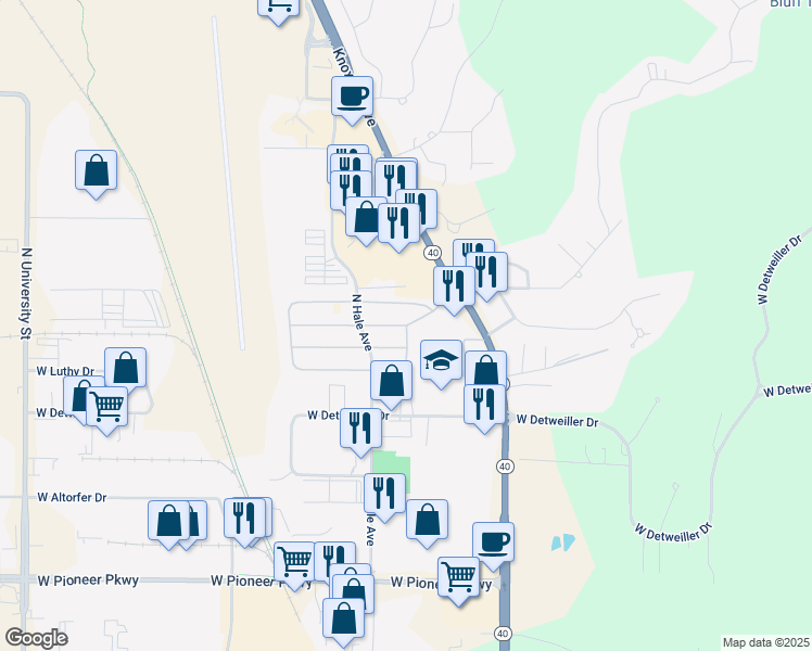 map of restaurants, bars, coffee shops, grocery stores, and more near 900 West Inverness Street in Peoria