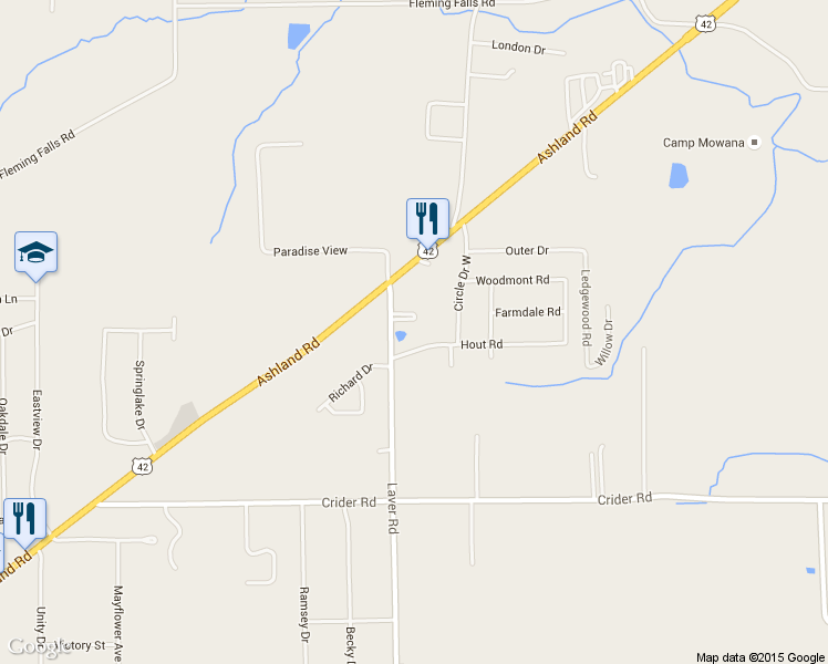 map of restaurants, bars, coffee shops, grocery stores, and more near 1342 Laver Road in Mansfield