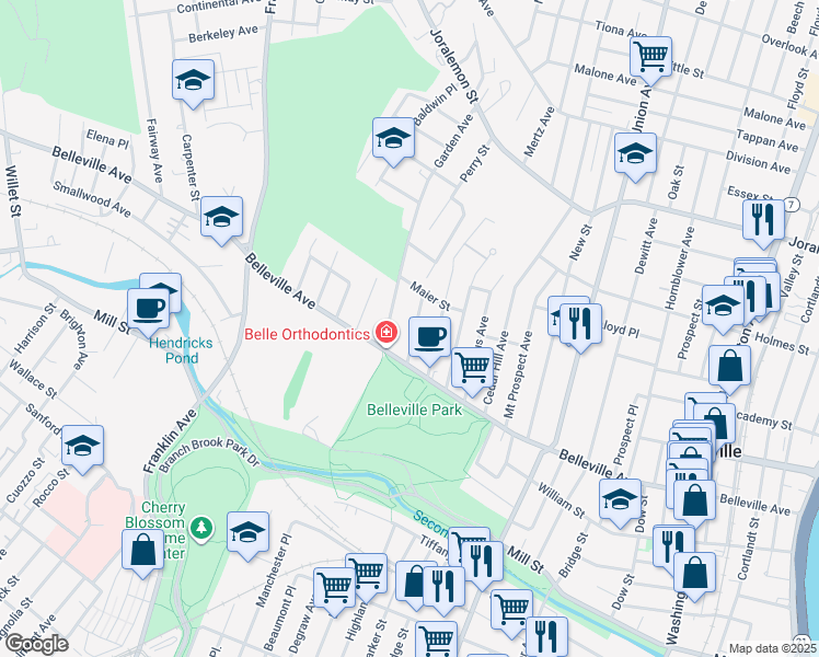 map of restaurants, bars, coffee shops, grocery stores, and more near 27 Mount Pleasant Avenue in Belleville