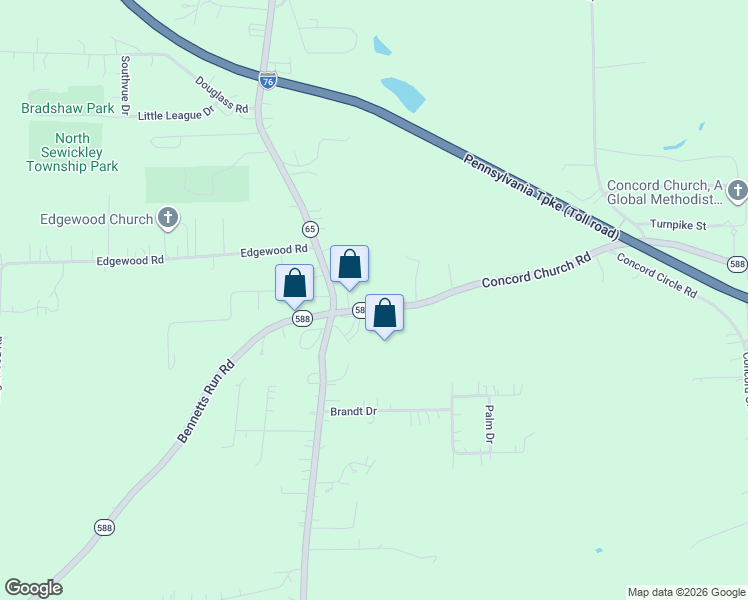 map of restaurants, bars, coffee shops, grocery stores, and more near 115 Concord Church Road in Beaver Falls