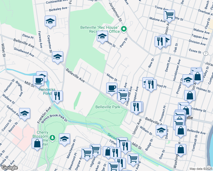 map of restaurants, bars, coffee shops, grocery stores, and more near 27 Mount Pleasant Avenue in Belleville