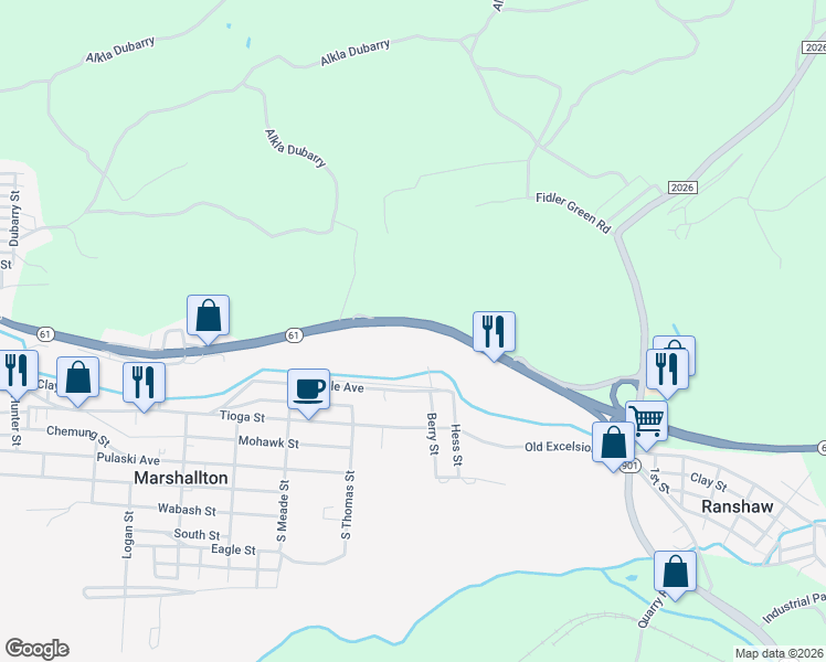 map of restaurants, bars, coffee shops, grocery stores, and more near 8674 Pennsylvania 61 in Marshallton