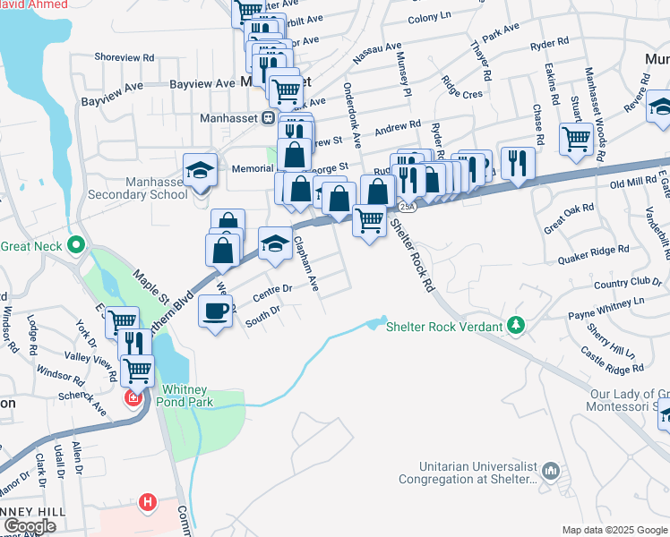 map of restaurants, bars, coffee shops, grocery stores, and more near 32 3rd Street in Manhasset