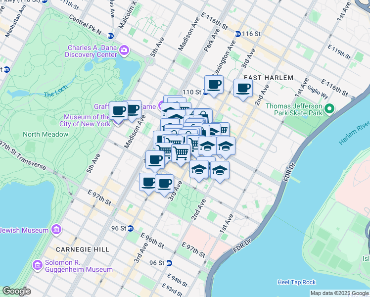 map of restaurants, bars, coffee shops, grocery stores, and more near in New York