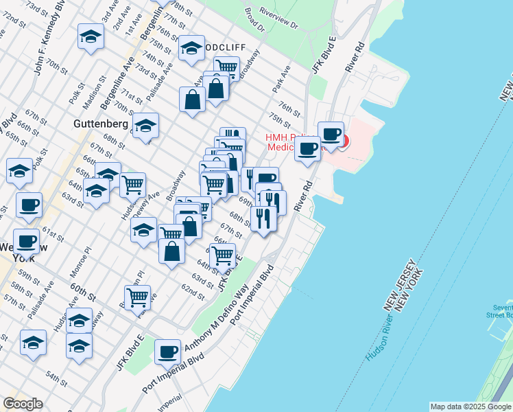 map of restaurants, bars, coffee shops, grocery stores, and more near 6905 County Road 693 in Guttenberg