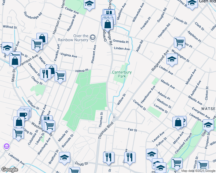 map of restaurants, bars, coffee shops, grocery stores, and more near 23 Rosedale Avenue in Montclair