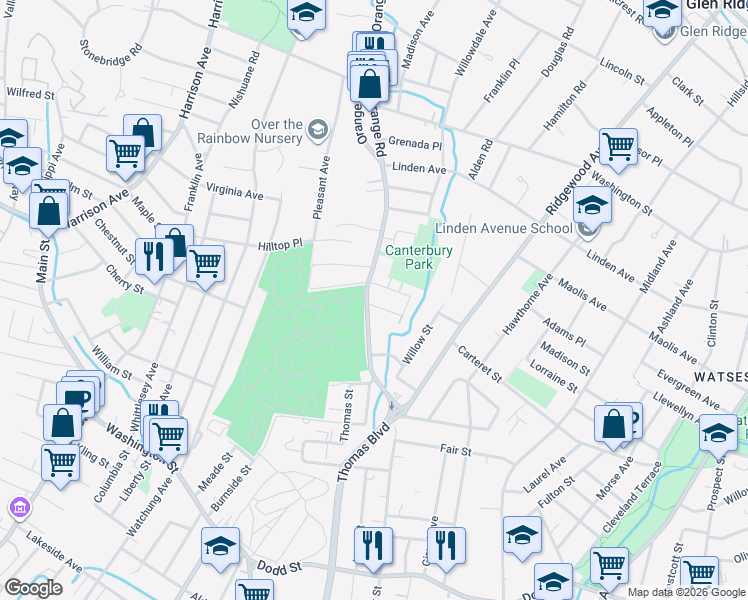 map of restaurants, bars, coffee shops, grocery stores, and more near in Montclair