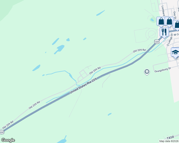 map of restaurants, bars, coffee shops, grocery stores, and more near 616 Old 209 Road in Tamaqua