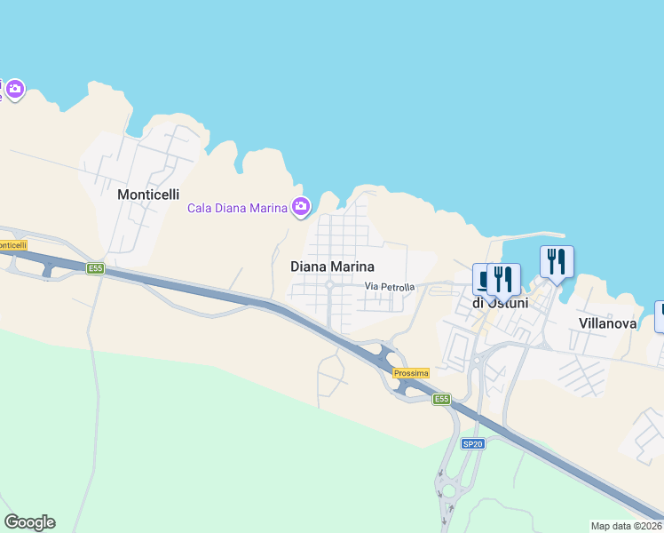 map of restaurants, bars, coffee shops, grocery stores, and more near Via delle Margherite in Diana Marina